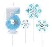 Candeline Compleanno 5 Anni, Candele per Torta blu bianche, Candele di Compleanno con Numero di Fiocco di Neve e Argentato Glitter, candelina 5 anni per Ragazze Torta Compleanno