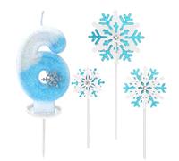 Candeline Compleanno 6 Anni, Candele per Torta blu bianche, Candele di Compleanno con Numero di Fiocco di Neve e Argentato Glitter, candelina 6 anni per Ragazze Torta Compleanno