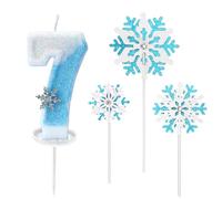 Candeline Compleanno 7 Anni, Candele per Torta blu bianche, Candele di Compleanno con Numero di Fiocco di Neve e Argentato Glitter, candelina 7 anni per Ragazze Torta Compleanno