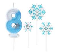 Candeline Compleanno 8 Anni, Candele per Torta blu bianche, Candele di Compleanno con Numero di Fiocco di Neve e Argentato Glitter, candelina 8 anni per Ragazze Torta Compleanno