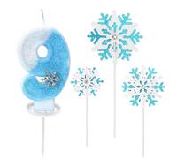 Candeline Compleanno 9 Anni, Candele per Torta blu bianche, Candele di Compleanno con Numero di Fiocco di Neve e Argentato Glitter, candelina 9 anni per Ragazze Torta Compleanno