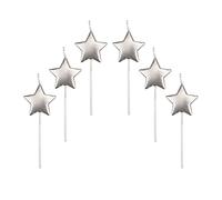 Candeline Compleanno a Forma Stella,6 Pcs Particolari Candele di Compleanno a Forma Stellare per Decorazione della Torta di Feste di Compleanno e Matrimonio,Argento