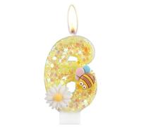 Candeline Compleanno, Api e Fiori Decorazioni Torta Compleanno 6 anni, Candeline Compleanno Numeri 6, Candele Torta Compleanno Cake Topper per Bambini Ragazze Ragazzi