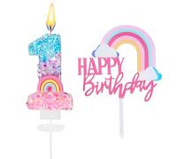 Candeline Compleanno Arcobaleno Numeri 1,Candele Numero Deco Torta,Candelina 1 Anni,Candela di Compleanno Numeriche per Bambini,Decorazioni Compleanni per Ragazze