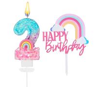 Candeline Compleanno Arcobaleno Numeri 2,Candele Numero Deco Torta,Candelina 2 Anni,Candela di Compleanno Numeriche per Bambini,Decorazioni Compleanni per Ragazze