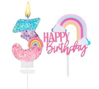 Candeline Compleanno Arcobaleno Numeri 3,Candele Numero Deco Torta,Candelina 3 Anni,Candela di Compleanno Numeriche per Bambini,Decorazioni Compleanni per Ragazze
