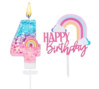 Candeline Compleanno Arcobaleno Numeri 4,Candele Numero Deco Torta,Candelina 4 Anni,Candela di Compleanno Numeriche per Bambini,Decorazioni Compleanni per Ragazze