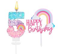 Candeline Compleanno Arcobaleno Numeri 5,Candele Numero Deco Torta,Candelina 5 Anni,Candela di Compleanno Numeriche per Bambini,Decorazioni Compleanni per Ragazze