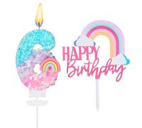 Candeline Compleanno Arcobaleno Numeri 6,Candele Numero Deco Torta,Candelina 6 Anni,Candela di Compleanno Numeriche per Bambini,Decorazioni Compleanni per Ragazze
