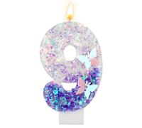 Candeline Compleanno con Numeri, 7,3 cm Candela a Farfalla Viola Candele con Numeri Glitterati Decorazioni per Topper Torta Viola Candele con Numeri Carini di Buon Compleanno (Numero 9)