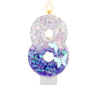 Candeline Compleanno con Numeri, 7,3 cm Candela a Farfalla Viola Candele con Numeri Glitterati Decorazioni per Topper Torta Viola Candele con Numeri Carini di Buon Compleanno (Numero 8)