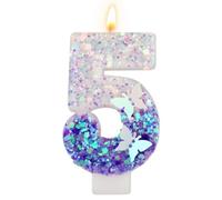 Candeline Compleanno con Numeri, 7,3 cm Candela a Farfalla Viola Candele con Numeri Glitterati Decorazioni per Topper Torta Viola Candele con Numeri Carini di Buon Compleanno (Numero 5)