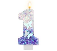 Candeline Compleanno con Numeri, 7,3 cm Candela a Farfalla Viola Candele con Numeri Glitterati Decorazioni per Topper Torta Viola Candele con Numeri Carini di Buon Compleanno (Numero 1)