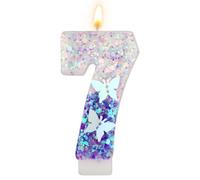 Candeline Compleanno con Numeri, 7,3 cm Candela a Farfalla Viola Candele con Numeri Glitterati Decorazioni per Topper Torta Viola Candele con Numeri Carini di Buon Compleanno (Numero 7)