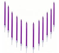 Candeline Compleanno Metalliche Lunghe Sottili, 12 Pezzi, Viola