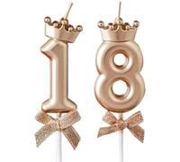 Candeline Compleanno numerate, Candela Compleanno Con Fiocco Corona Color Oro Champagne, Candela 3D numero 18 per torta, decorazioni per 18° compleanno per ragazzi e ragazze