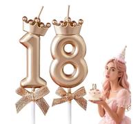 Candeline Compleanno numerate, Candela Compleanno Con Fiocco Corona Color Oro Champagne, Candela 3D numero 18° per torta, per festa di compleanno Nozze Anniversario Celebrazione Forniture
