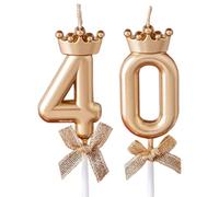 Candeline Compleanno numerate, Candela Compleanno Con Fiocco Corona Color Oro Champagne, Compleanno Particolari Numeri 40 per Festa Donna Compleanno Nozze Anniversario Celebrazione Forniture,40 anni