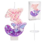 Candeline Compleanno Numeri, 7,2cm Candeline Compleanno Farfalle Candeline per Torta Glitter con Paillettes Topper Decorazioni per Ragazze e Donne Articoli per Feste di Anniversario (Numero 3)