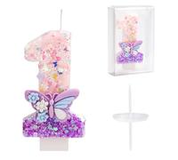 Candeline Compleanno Numeri, 7,2cm Candeline Compleanno Farfalle Candeline per Torta Glitter con Paillettes Topper Decorazioni per Ragazze e Donne Articoli per Feste di Anniversario (Numero 1)