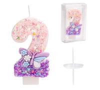 Candeline Compleanno Numeri, 7,2cm Candeline Compleanno Farfalle Candeline per Torta Glitter con Paillettes Topper Decorazioni per Ragazze e Donne Articoli per Feste di Anniversario (Numero 2)