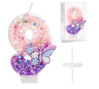 Candeline Compleanno Numeri, 7,2cm Candeline Compleanno Farfalle Candeline per Torta Glitter con Paillettes Topper Decorazioni per Ragazze e Donne Articoli per Feste di Anniversario (Numero 9)
