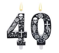 Candeline Compleanno Numero Tema Addio, Decorazione Torta Tema Funerale Gotico Nero per Uomini Morte Divertente Alla Giovinezza Regali Festa & Forniture Decorazione (40°)