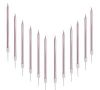 Candeline Compleanno Particolari 12 Pezzi Candele Metalliche Lunghe Sottili Decorazioni Torta (Dritto-Oro-Rosa)