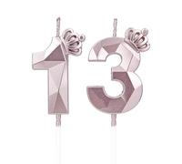 Candeline compleanno particolari con corona, Candela numero 13 per decorazione torta compleanno, candele compleanno numeri, candele compleanno bambini per feste, matrimony (Oro Rosa #13)