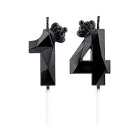 Candeline compleanno particolari con corona, Candela numero 14 per decorazione torta compleanno, candele compleanno numeri, candele compleanno bambini per feste, matrimony (Nero #14)