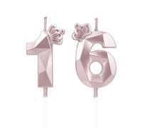 Candeline compleanno particolari con corona, Candela numero 16 per decorazione torta compleanno, candele compleanno numeri, candele compleanno bambini per feste, matrimony (Oro Rosa #16)