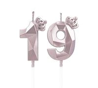 Candeline compleanno particolari con corona, Candela numero 19 per decorazione torta compleanno, candele compleanno numeri, candele compleanno bambini per feste, matrimony (Oro Rosa #19)