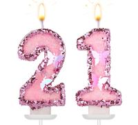 Candeline con Numeri di Compleanno, 7,5cm Farfalla Glitterata Topper per Torta Buon Compleanno Paillettes Rosa Decorazioni per Cupcake con Numeri Nuziali per Anniversario Feste (21)