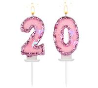 Candeline con Numeri di Compleanno, 7,5cm Farfalla Glitterata Topper per Torta Buon Compleanno Paillettes Rosa Decorazioni per Cupcake con Numeri Nuziali per Anniversario Feste (20)