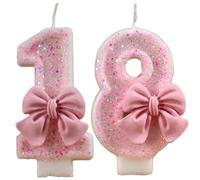 Candeline con Numeri di Compleanno, Candele con Numeri con Fiocco Rosa Topper per Torta Candele di Compleanno con Paillettes Glitterate per Forniture per Celebrazioni di Anniversario (Numero 18)