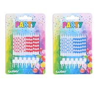 Candeline di compleanno con pois e righe, 12 pz + supporti
