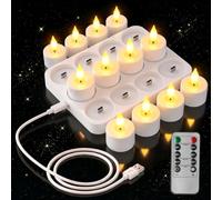 Candeline LED ricaricabili, 12 candele LED effetto fiamma tremolante con telecomando e timer, candele elettriche LED dimmerabili con base di ricarica per feste, ambienti e decorazioni natalizie