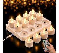Candeline LED Ricaricabili Senza Fiamma,12 Candele Design Realistico con Telecomando,Luce Calda Tremolante,Durata 50+ Ore,Niente Fumo o Cera,Decorazione Riutilizzabile per Matrimoni,Feste e Natale