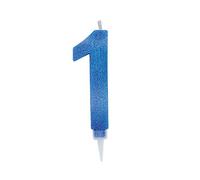Candeline Numerali glitter vari colori h 15 cm (1, Blu)