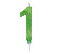 Candeline Numerali glitter vari colori h 15 cm (1, Verde Mela)