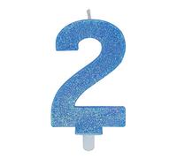Candeline Numerali glitter vari colori h 15 cm (2, Blu)