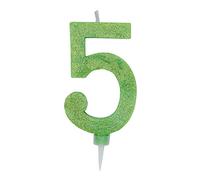 Candeline Numerali glitter vari colori h 15 cm (5, Verde Mela)