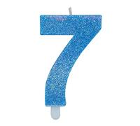 Candeline Numerali glitter vari colori h 15 cm (7, Blu)