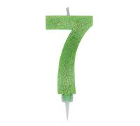Candeline Numerali glitter vari colori h 15 cm (7, Verde Mela)