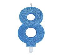 Candeline Numerali glitter vari colori h 15 cm (8, Blu)