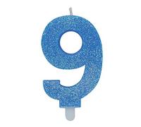 Candeline Numerali glitter vari colori h 15 cm (9, Blu)