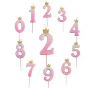 Candeline Numeri per Torta (0-9) Glitter Rosa Sfumato sul Bianco con Corona Oro H 5,5 cm + stecchino x Alimenti Componi il tuo Numero X Compleanni Anniversari Eventi etc.(2)