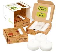 Candelo Eco Refill - Set di 54 lumini in cera, senza custodia, per portacandele riutilizzabili e antivento, senza plastica, inodore, 6 ore di durata
