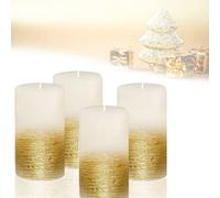 Candelo Set di 4 candele ambientali rustiche - bianco metallizzato oro - candela 12 cm - lunga durata circa 54 ore