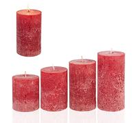 Candelo Set di 4 candele rustiche per ambiente natalizio, corona dell'Avvento, candela rustica, rosso/rosso, 8/10/12/14 cm, candele di Natale rosse senza profumo